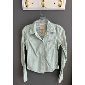 Vintage Hollister Button Shirt Jrs Size Medium 90s Y2K Striped Green White Top